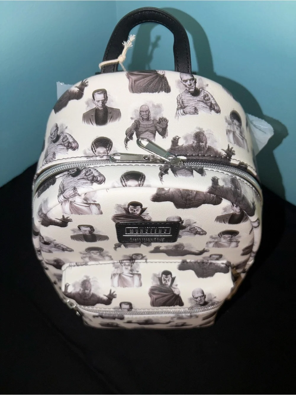 Loungefly Black & White Monsters Mini Backpack NWT